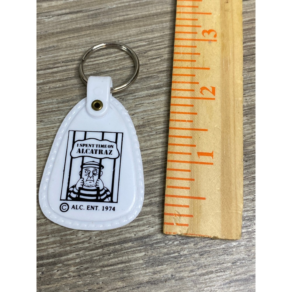 Vintage 1974 Alcatraz Keychain I Spent Time On Alcatraz White Vinyl Souvenir Fob